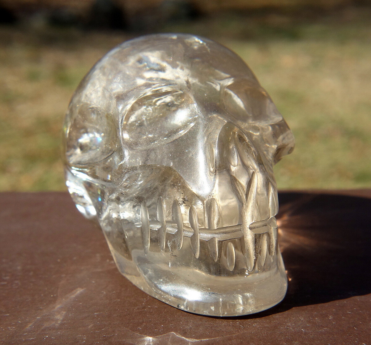 Quartz Crystal Skull Carving with Rainbows and a Touch of Smoky