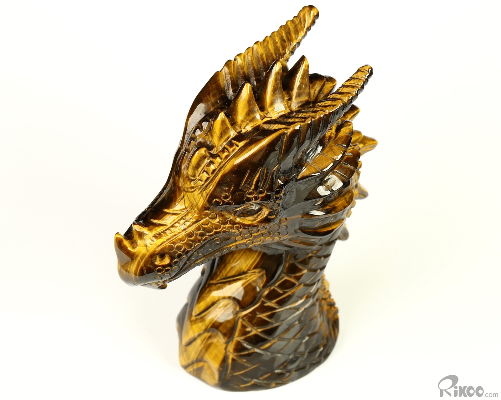 3.7″ Gold Tiger’s Eye Hand Carved Crystal Dragon Sculpture, Crystal Healing