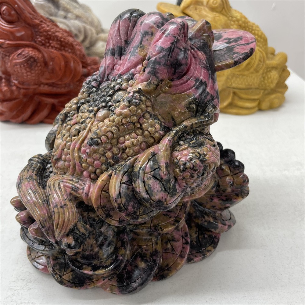 10.6LB 6.5″A+Natural Rhodonite Money Toad Crystal Hand Carved Statue Hand Carved
