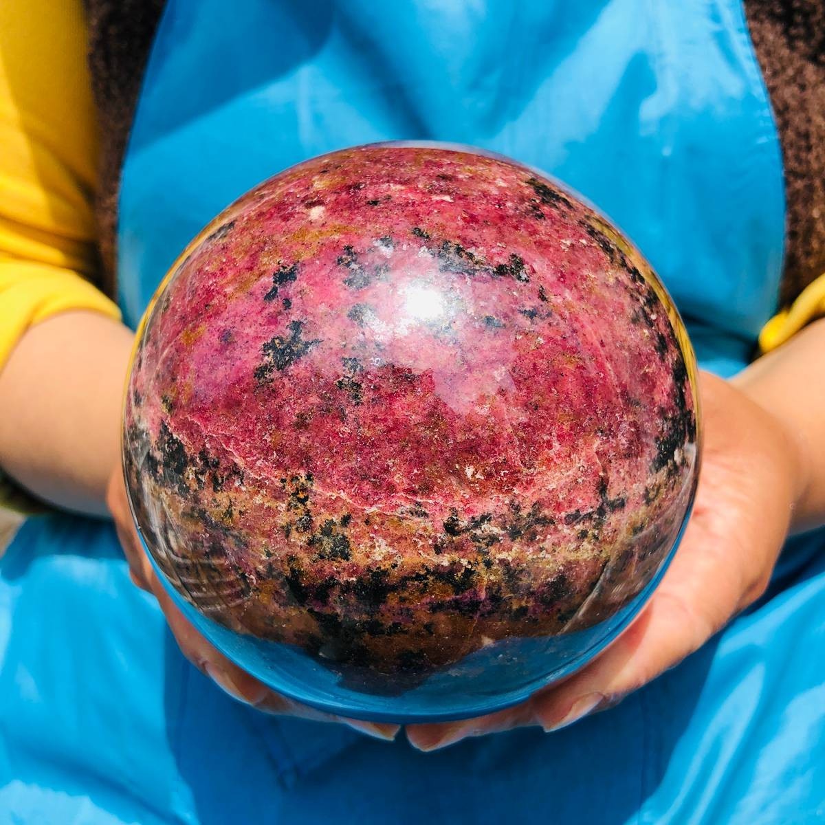 6.24 LB Natural Rhodonite Crystal Sphere Pink Black Healing Gem Stone 4773