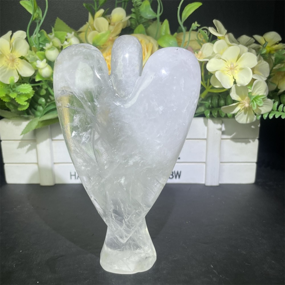1.3LB 5.9″ Natural A+ Clear Quartz Angel Carving Crystal Quartz Mineral Decor