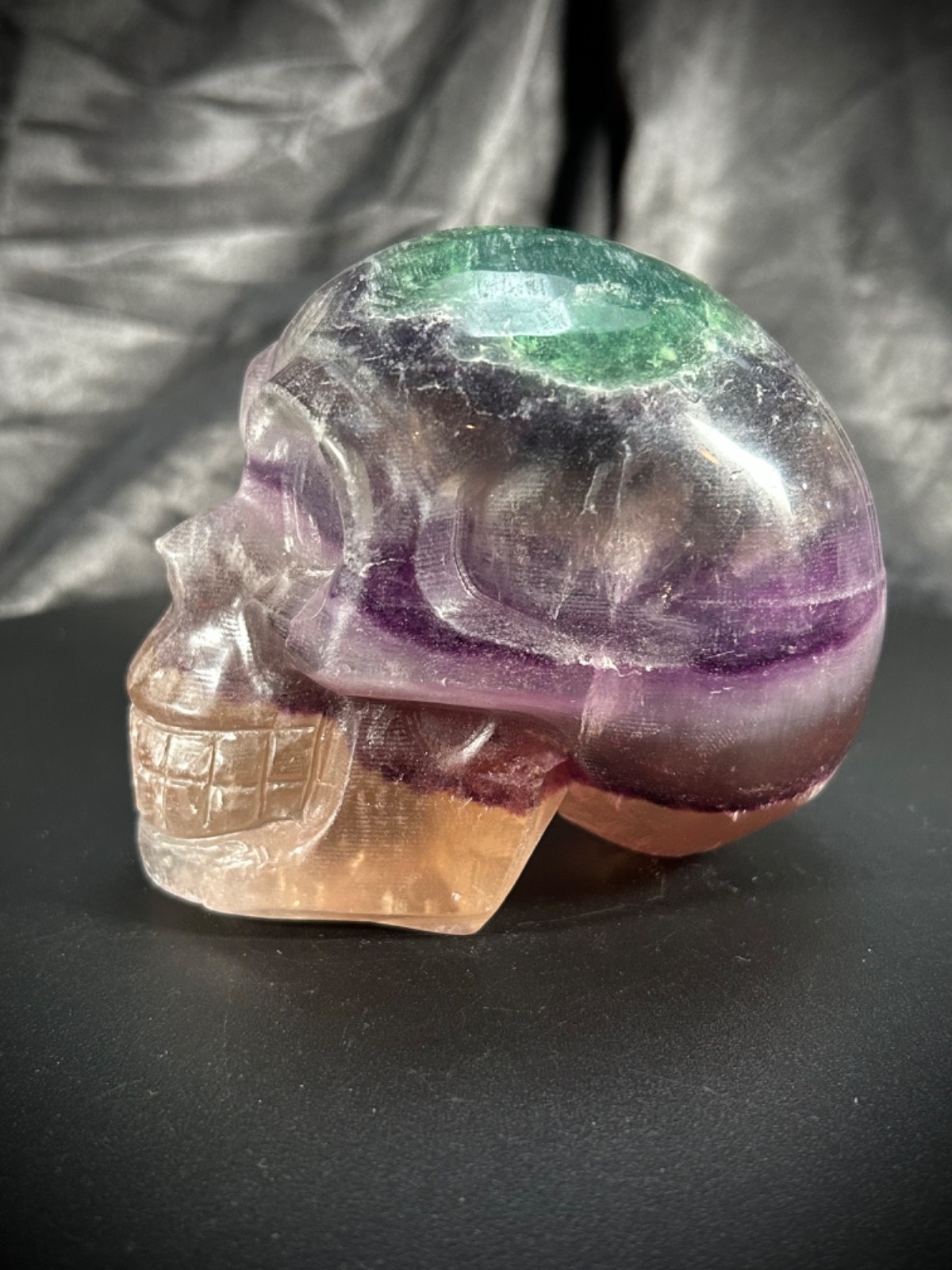 4″ Rainbow Fluorite Skull 2lb 6.7oz (1097 grams)