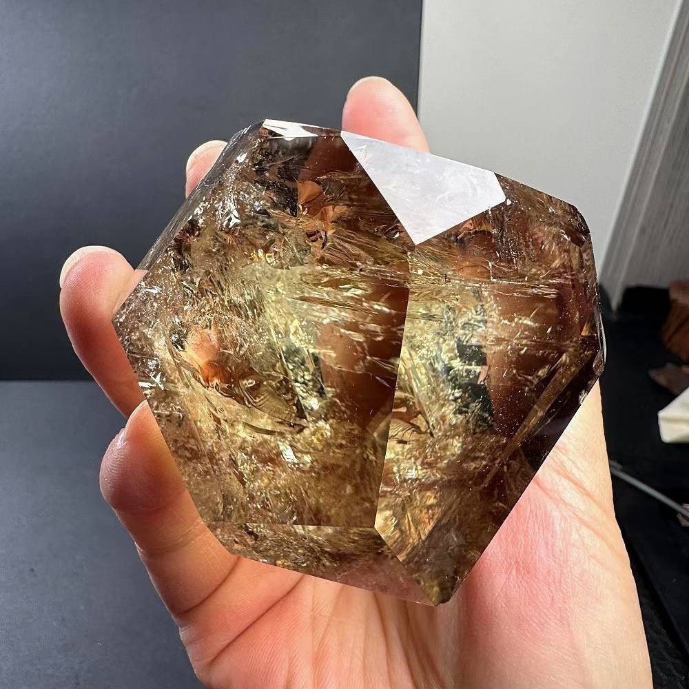 494g Natural Citrine Quartz Carved Freeform Crystal Reiki Healing Decor