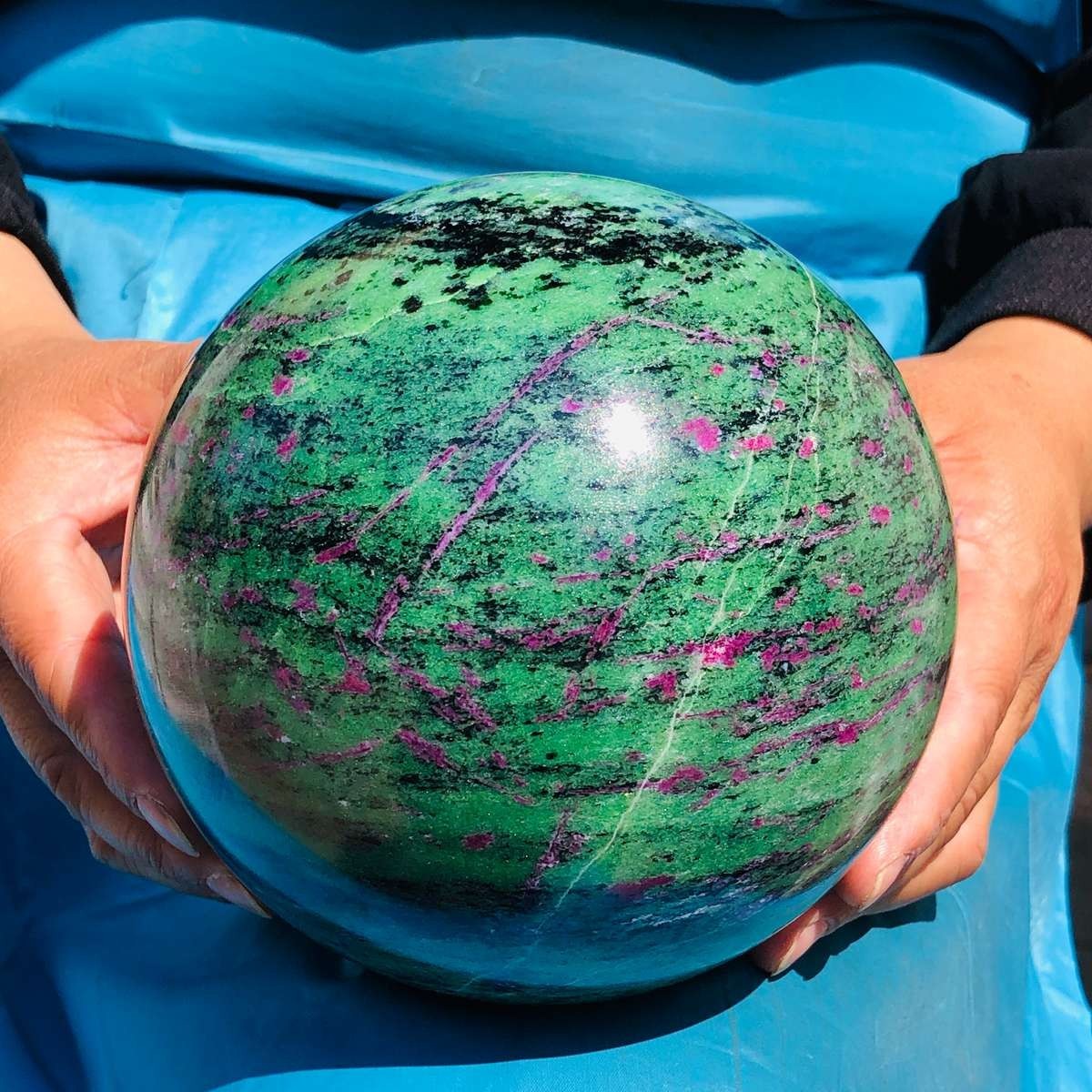 9.81 LB Large Natural Ruby Zoisite Sphere Crystal Healing Stone Specimen 5152