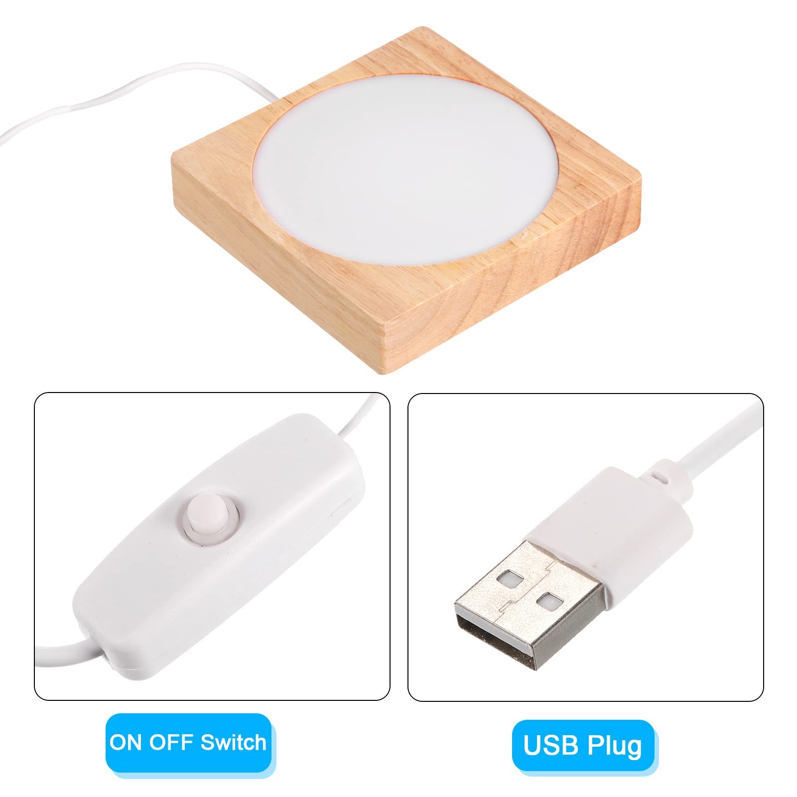 4 Inch Wooden Light Base, Wood Light Display Base Stand Lighting with Switch …