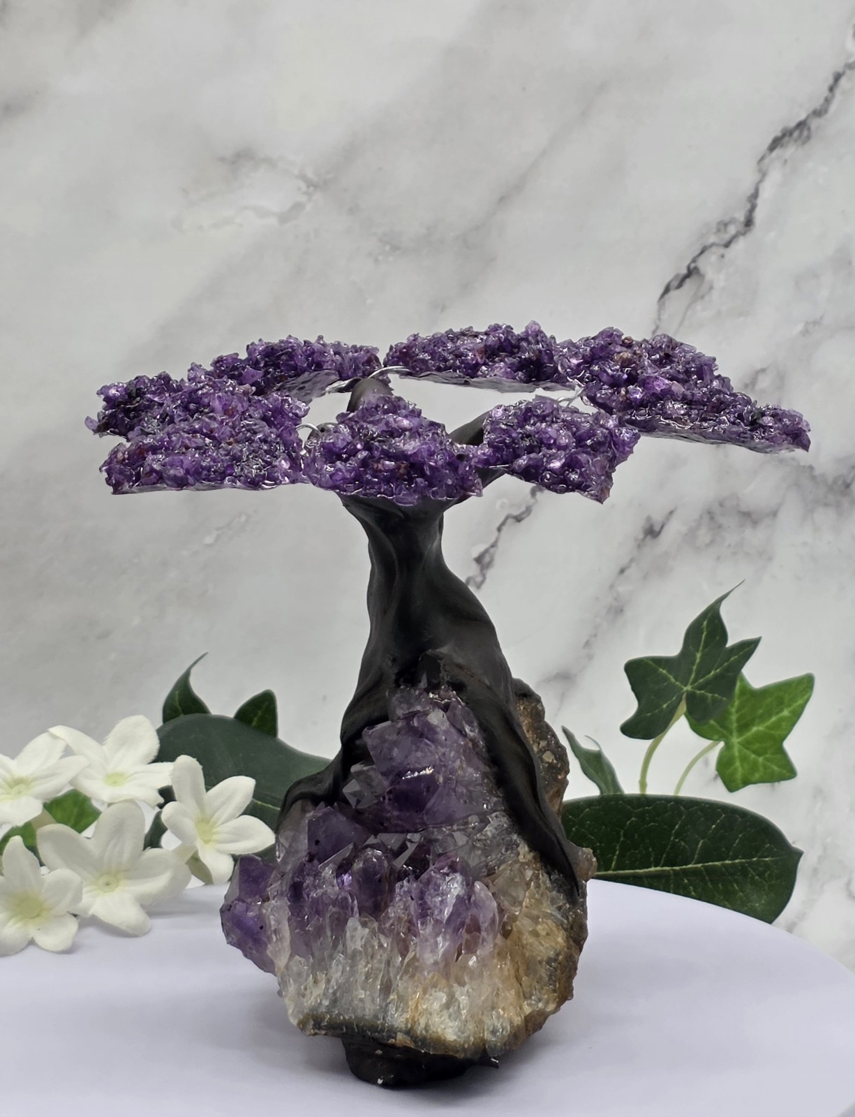 Amethyst Cluster Geode Sculpture Natural Amethyst Bonsai Money Tree Handcrafted
