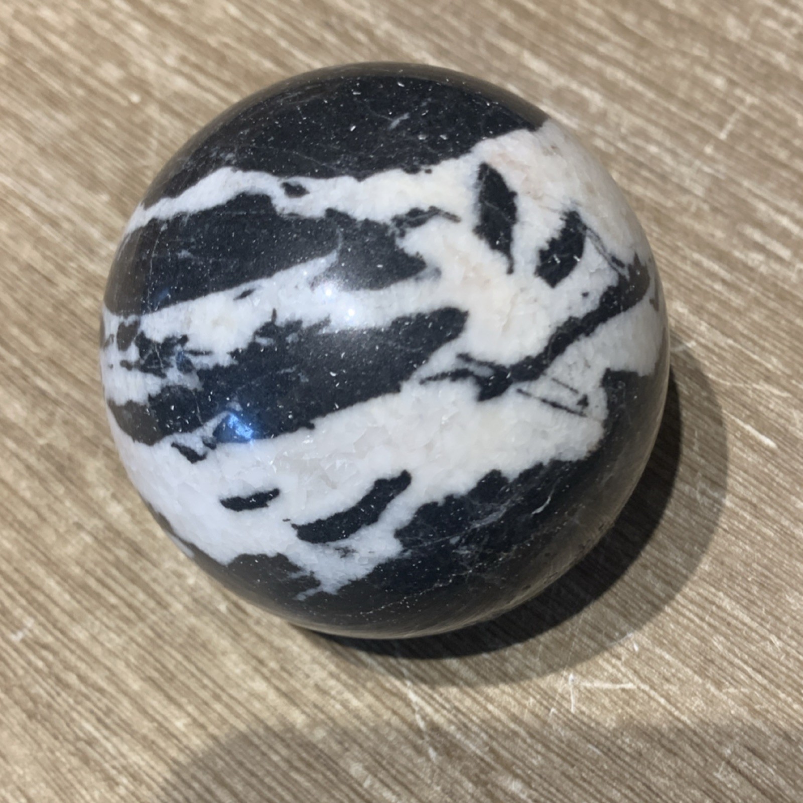 Polished Black White Marble Crystal Sphere Display Specimen Mineral