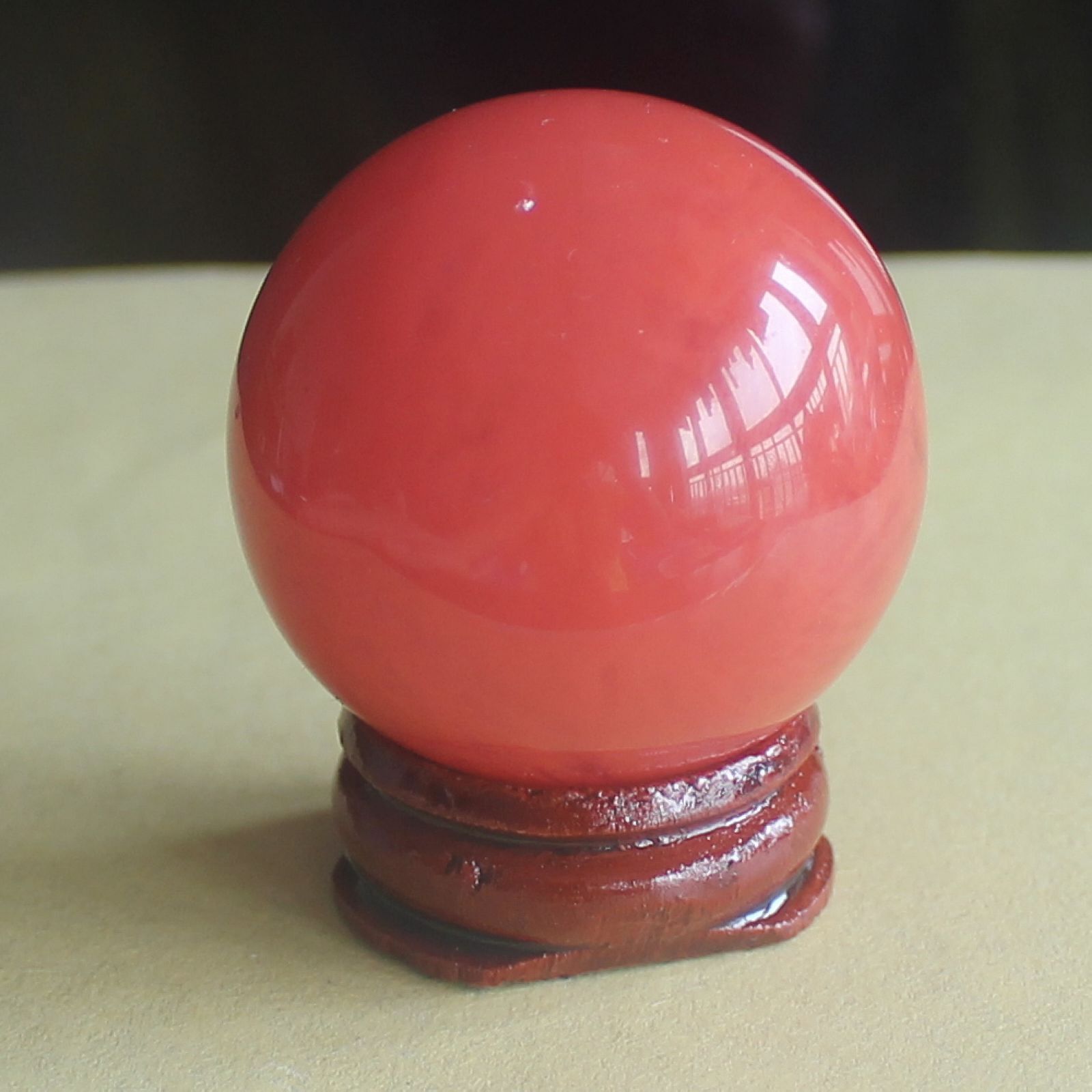 Red volcano cherry quartz sphere ball with wood stand healing Reiki craft