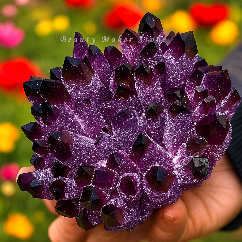 300G Natural Violet Amethyst Phantom Geode Quartz Cluster Crystal Home Decor