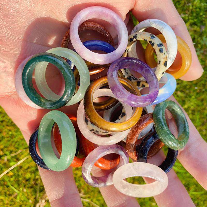 Natural Quartz Crystal Agate Gemstone Ring Round Statement Ring Polished Healing