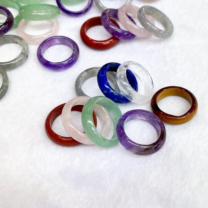Natural Quartz Crystal Agate Gemstone Ring Round Statement Ring Polished Healing