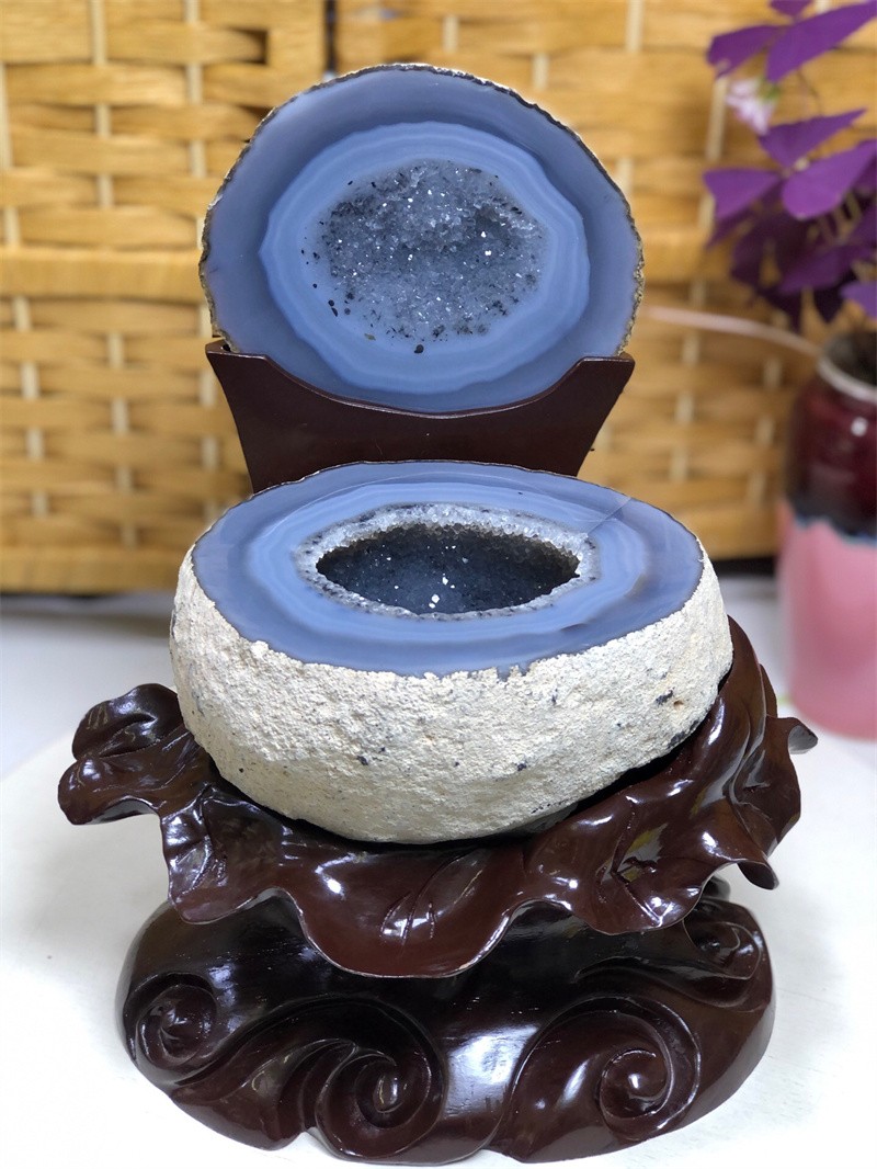 6.75LBNatural Agate Crystal Geode Quartz Bowl Wealth Spirit Energy Healing+Stand