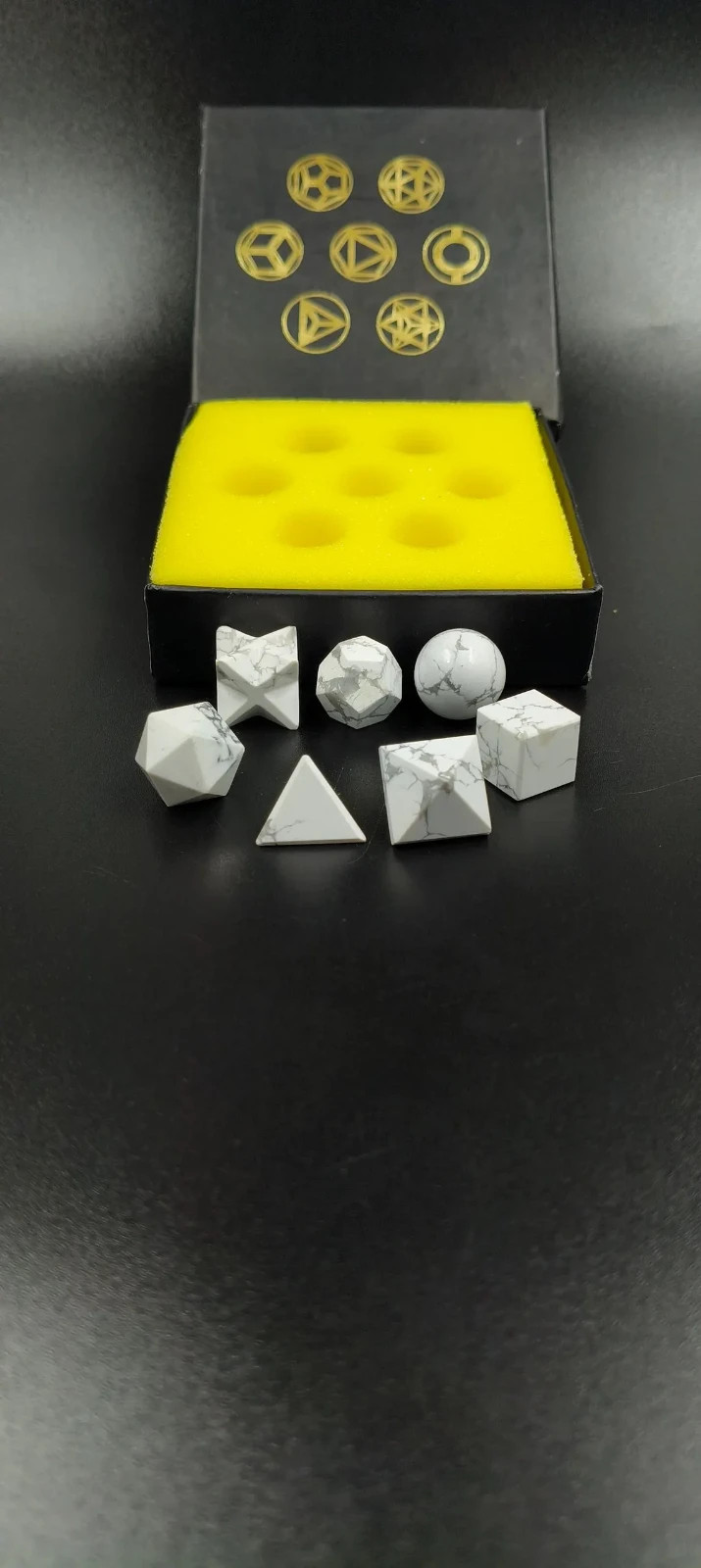 Natural Howlite 7 Platonic Solids Sacred Geometry Crystal Set Reiki Gift