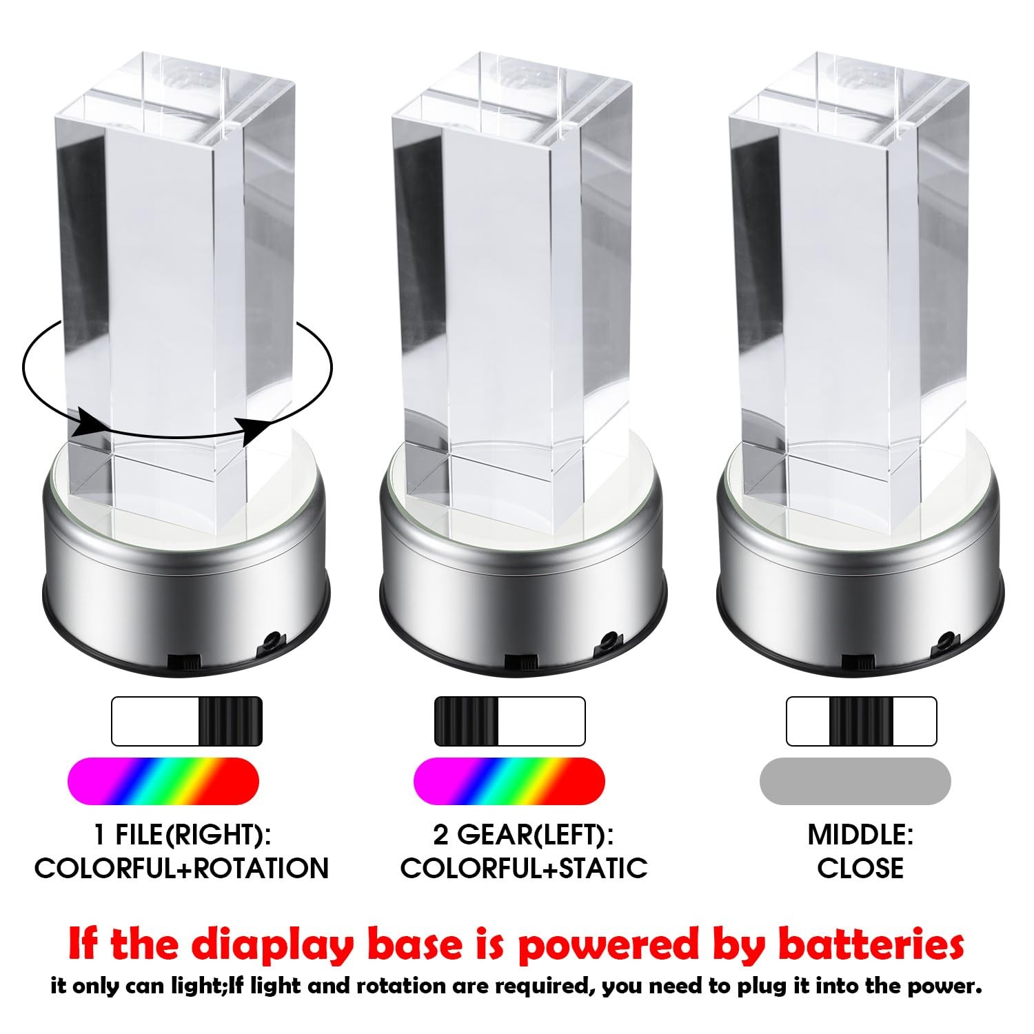7 LED Display Base Rotating Crystal Glass Display Stand for Tumbler Cups