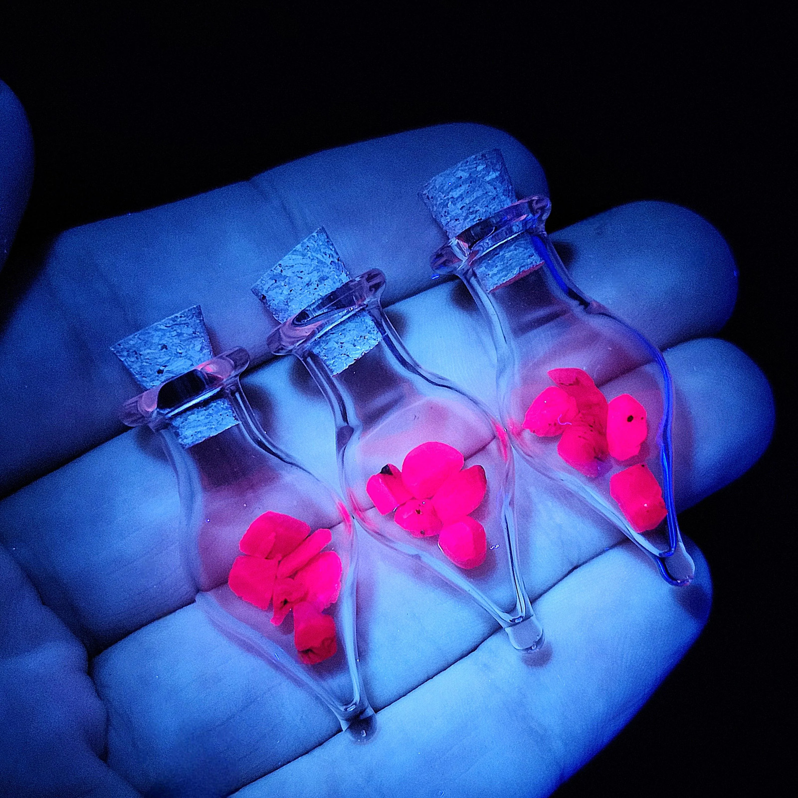 UV Reactive Ruby Chips in Glass Jar, Polished Ruby Crystals in Gem Jar