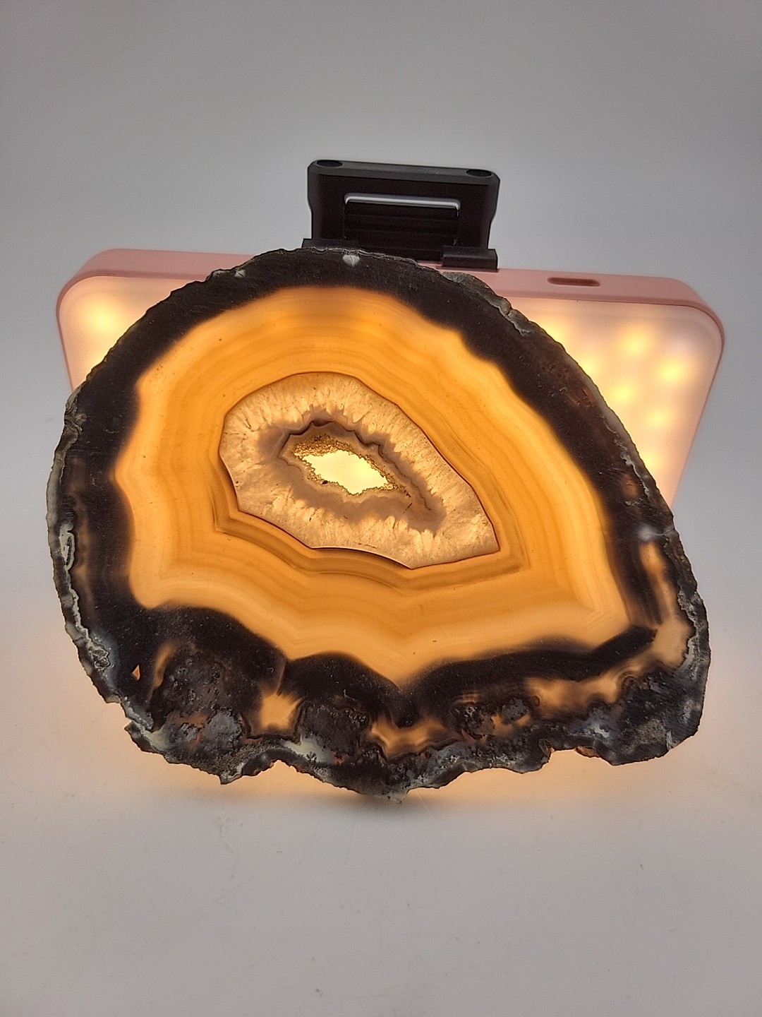 Carnelian Agate Slab Slice Geode~Quartz Center~4oz Opaque Blk Golds GORGEOUS!