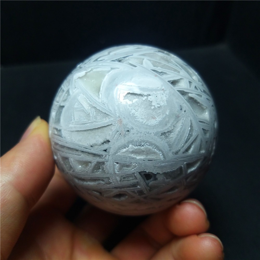 Rare 270.2G 61mm Natural Grid Agate Stone Sphere Ball Herling A434