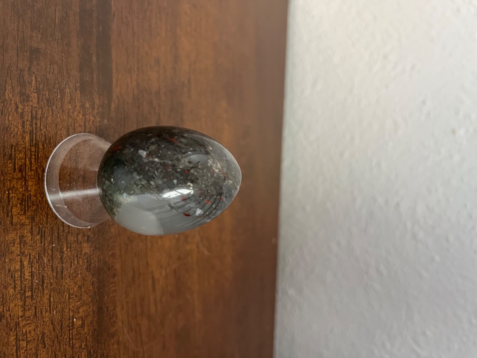 Beautiful bloodstone egg! Mint condition with stormy gray,blue and flecks of red
