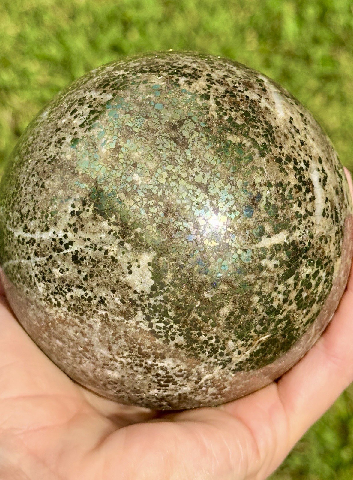 3 Lb. 14oz. Pyrite And Quartz Sphere (97mm) On Egyptian Stand
