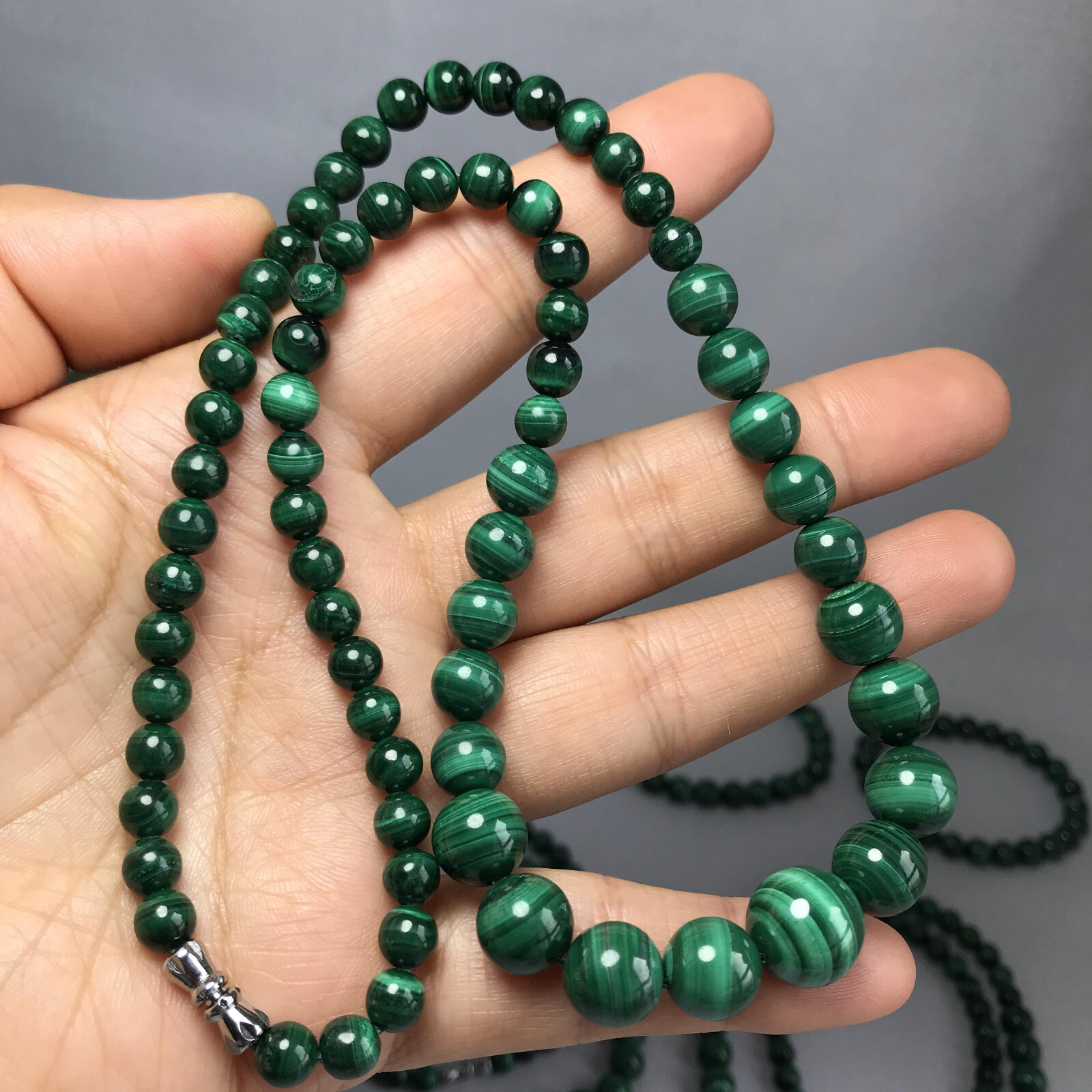 6mm-12mm Natural malachite gemstone Crystal chain beads necklace 54g-55g A5266