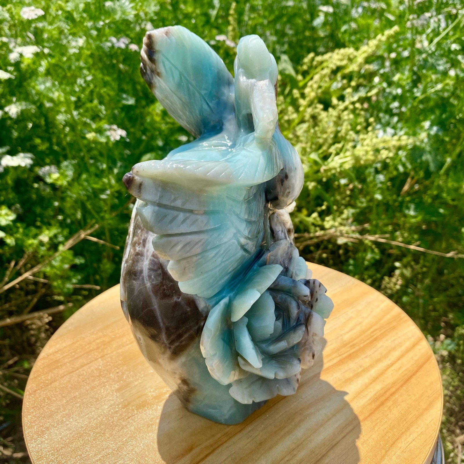 7LB Natural Blue Vein Stone Phoenix Carving, Home Decoration