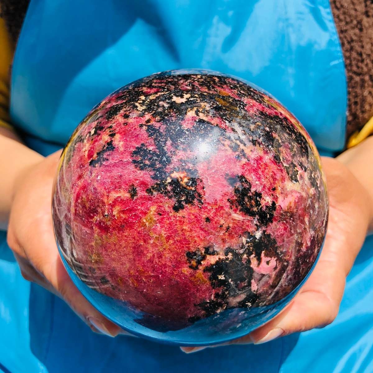 6.35LB Natural Rhodonite Crystal Sphere Pink Black Healing Gem Stone 4800