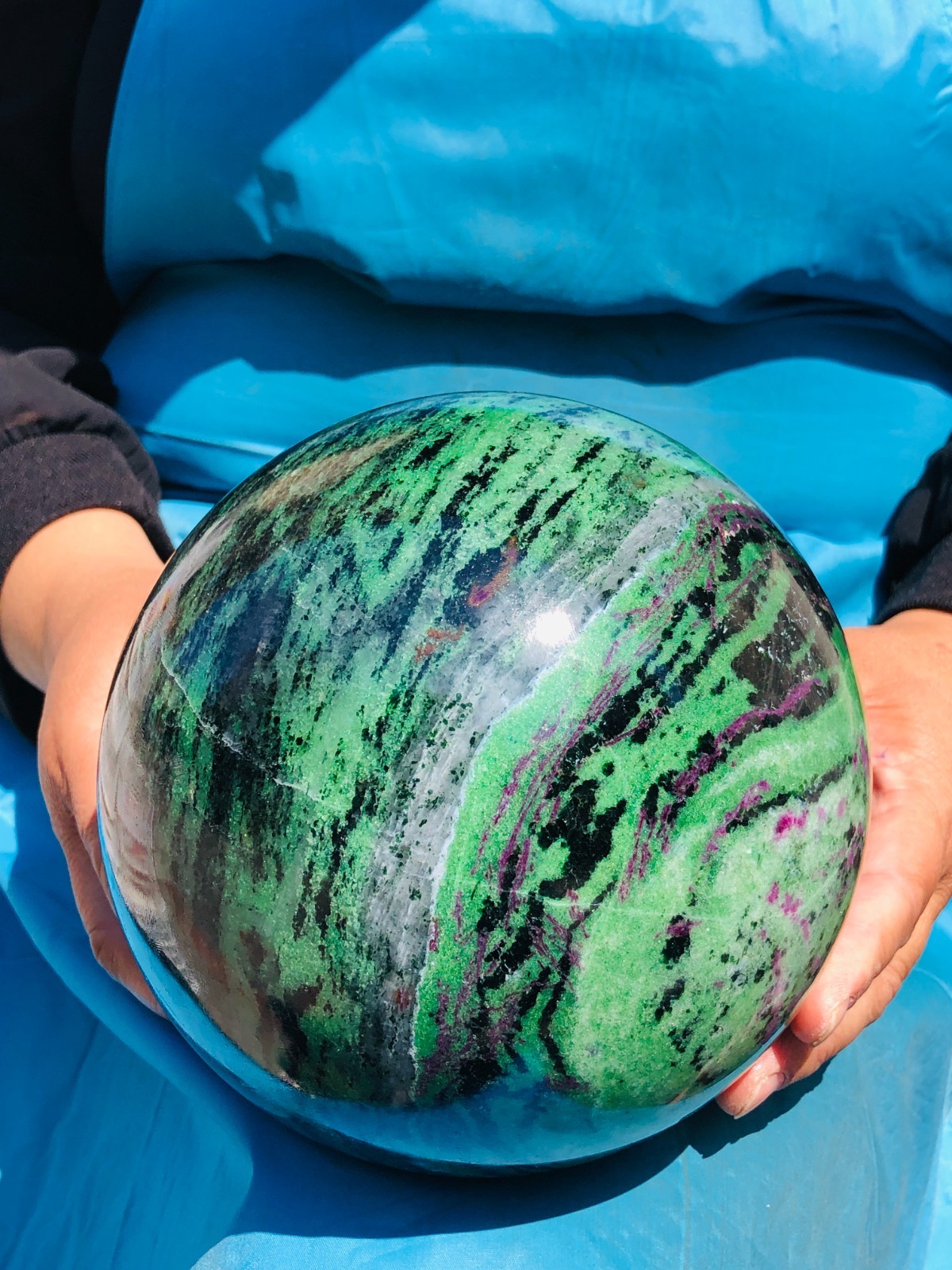 12.29 LB Large Natural Ruby Zoisite Sphere Crystal Healing Stone Specimen 5157