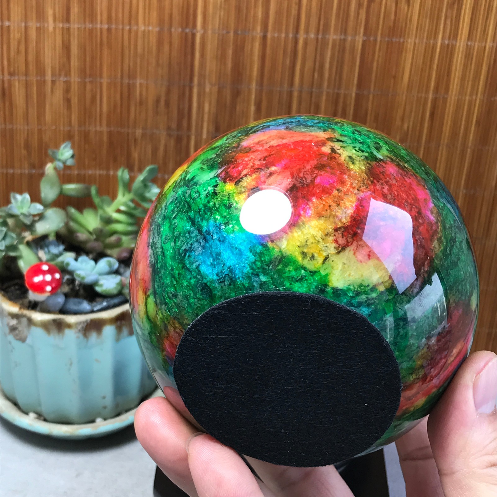 Natural “Seven Colors Jade” sphere Ball -Taiwan China 1.86kg Base Random A5804