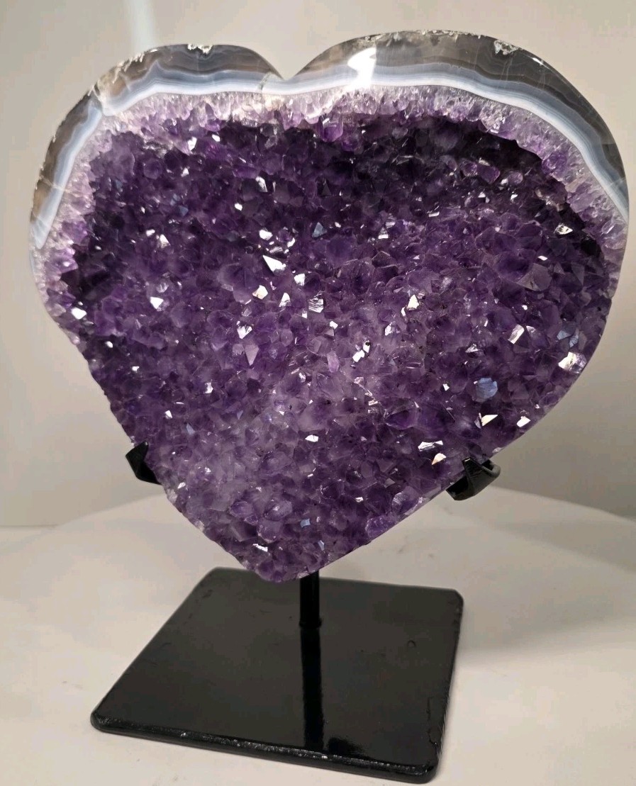 8″ 5LB 12oz Amethyst Heart Crystal Cluster Geode FREE Stand