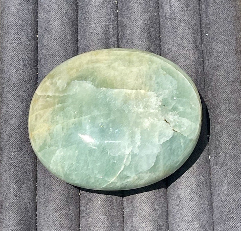 Aquamarine Palmstone – Opaque Blue Green Color With Peach Morganite Inclusion