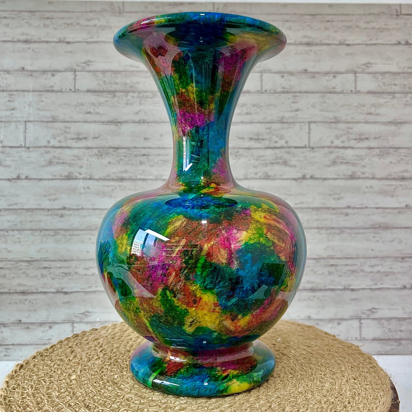 Natural Seven Color Jade Crystal Vase Serpentine Polished Art 5.7 lb