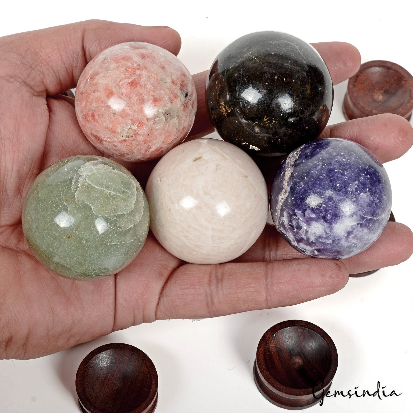 2460 Cts/5 Pcs Natural Untreated Multi Gems Healing Crystal Sphere Wholesale Gem