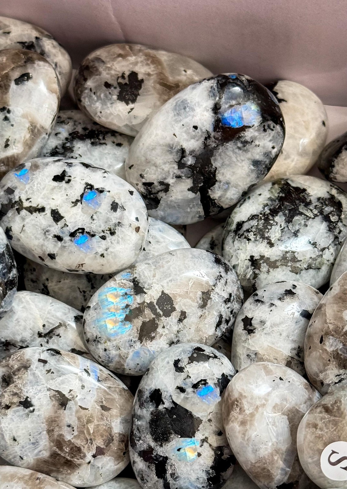 Natural Rainbow Moonstone Palm Stone Polished Gemstone Free US Shipping