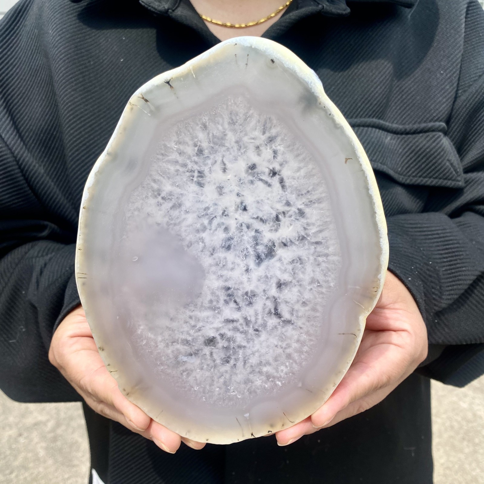 1.4LB Natural Agate Striped Crystal Quartz, Hand-cut Mineral Specimen Healing