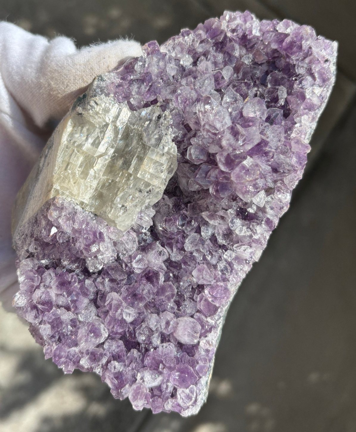 USA SALE 629g/1.38LB AMETHYST with CLEAR CALCITE SPECIMEN FREE STANDING FREEFORM