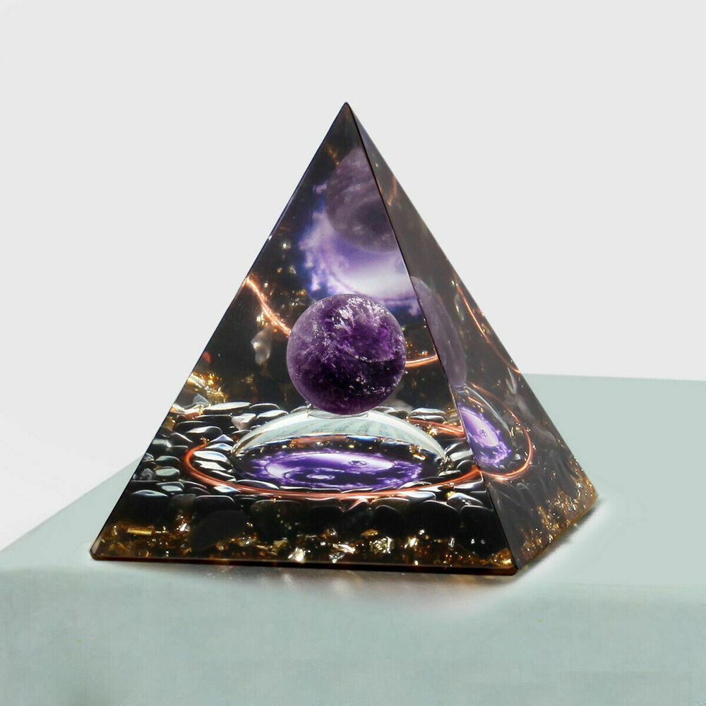 Orgone Amethyst Stone Crystal Protection Pyramid & Quartz Energy Good Luck Charm