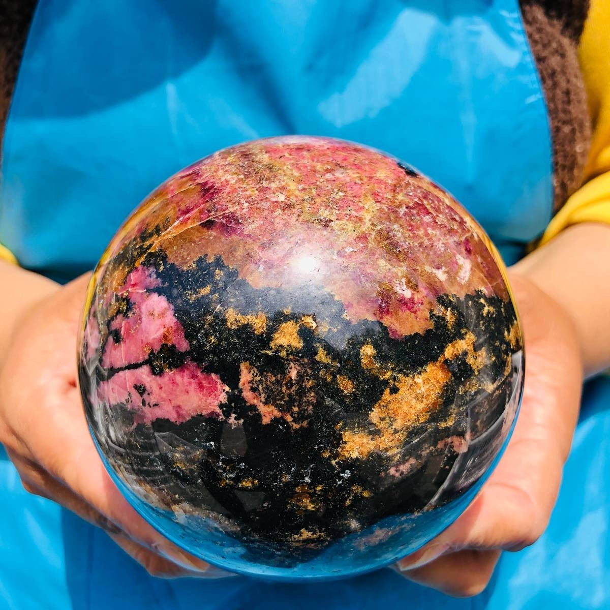 4.68 LB Natural Rhodonite Crystal Sphere Pink Black Healing Gem Stone 4772