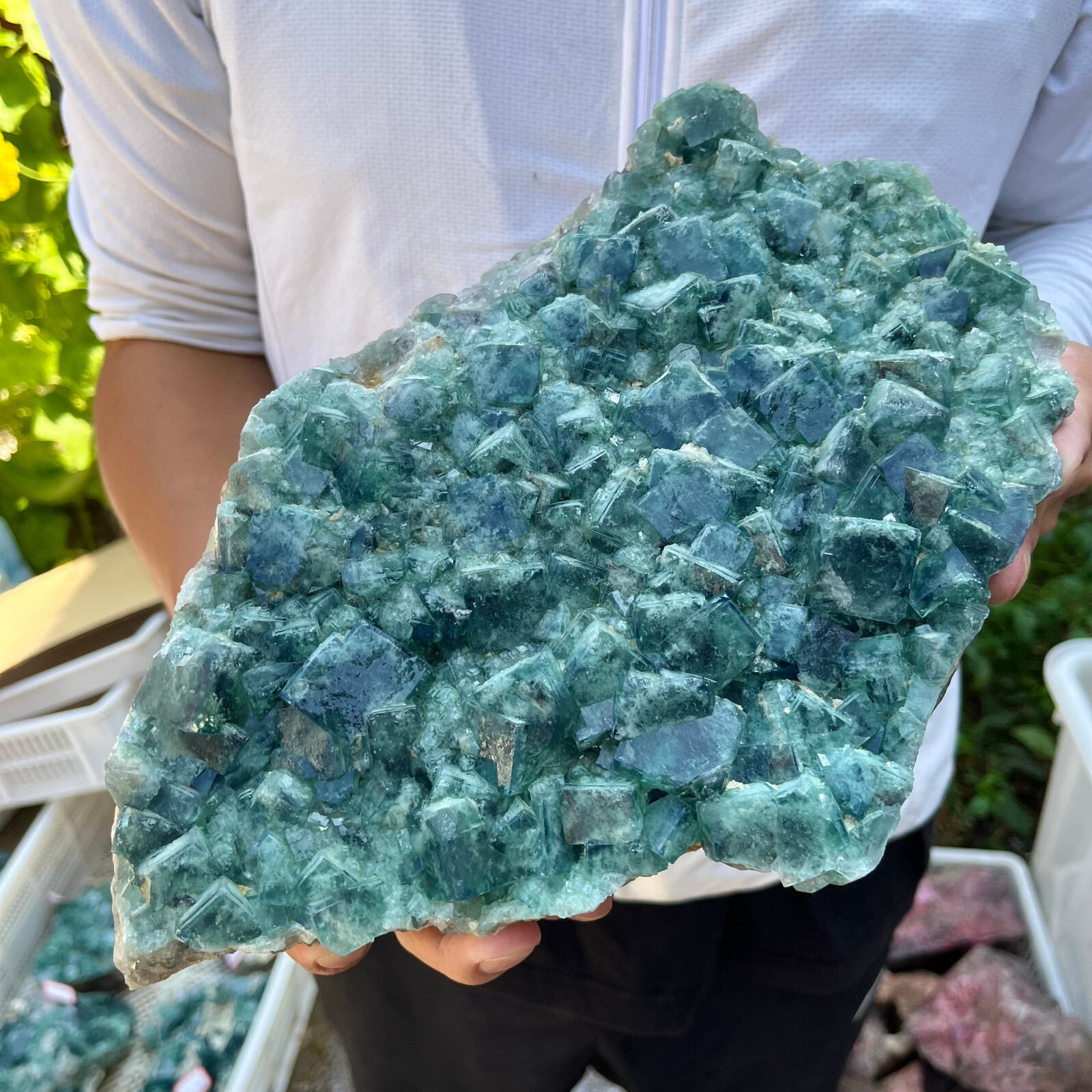 9.7lb Large Natural green cubic fluorite quartz crystal cluster mineral specimen
