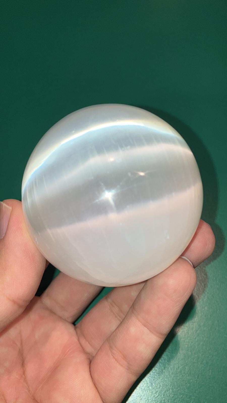Selenite Crystal Sphere + Stand, LARGE 60 mm (Polished Selenite Crystal Healing)