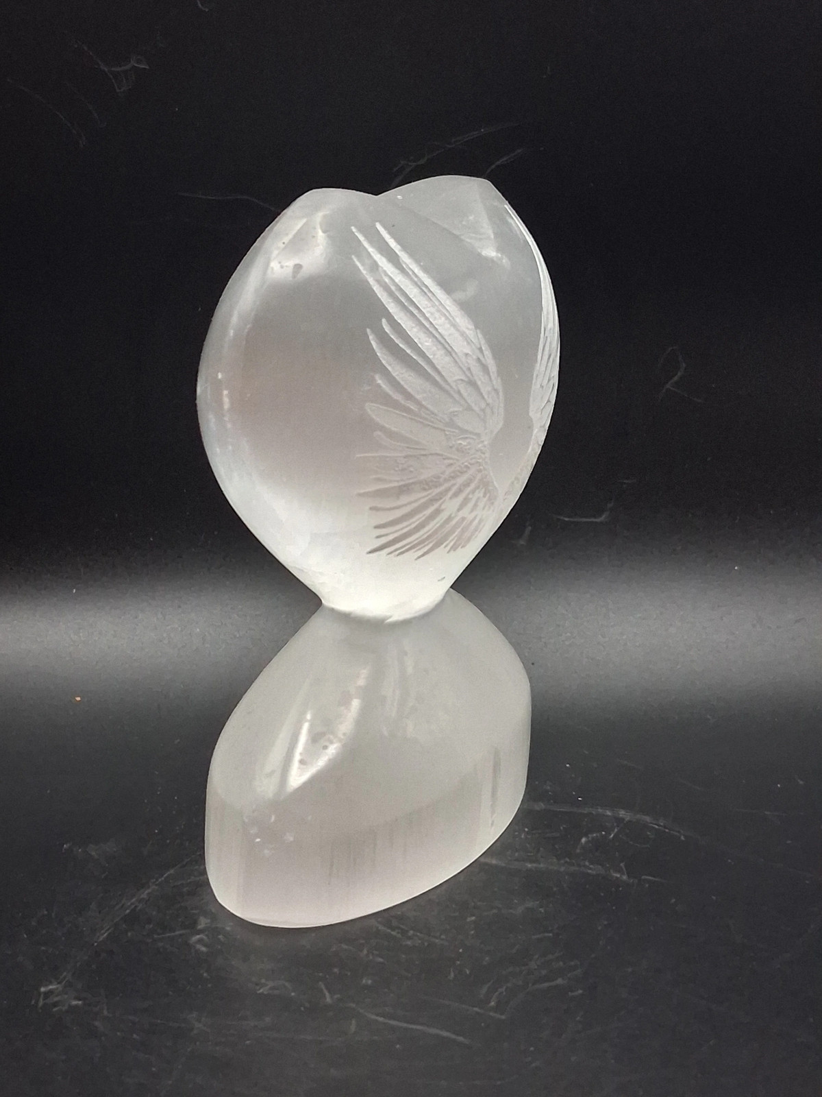 Selenite angel wing heart! 14 ounces, 4 inches tall, 3″ wide