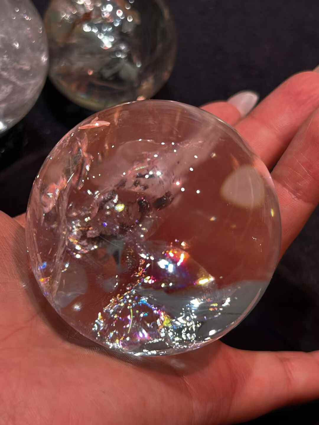397g Natural Rainbow White Quartz Sphere Crystal Energy Ball Reiki Healing Decor