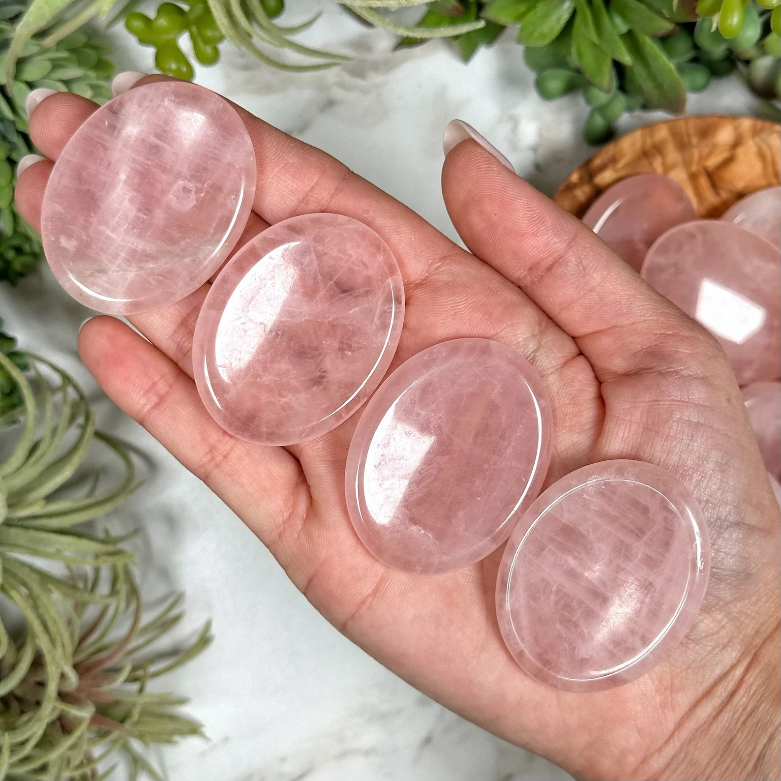 4pcs Rose Quartz Worry Stone Healing Crystal Palm Stone Energy Gemstone