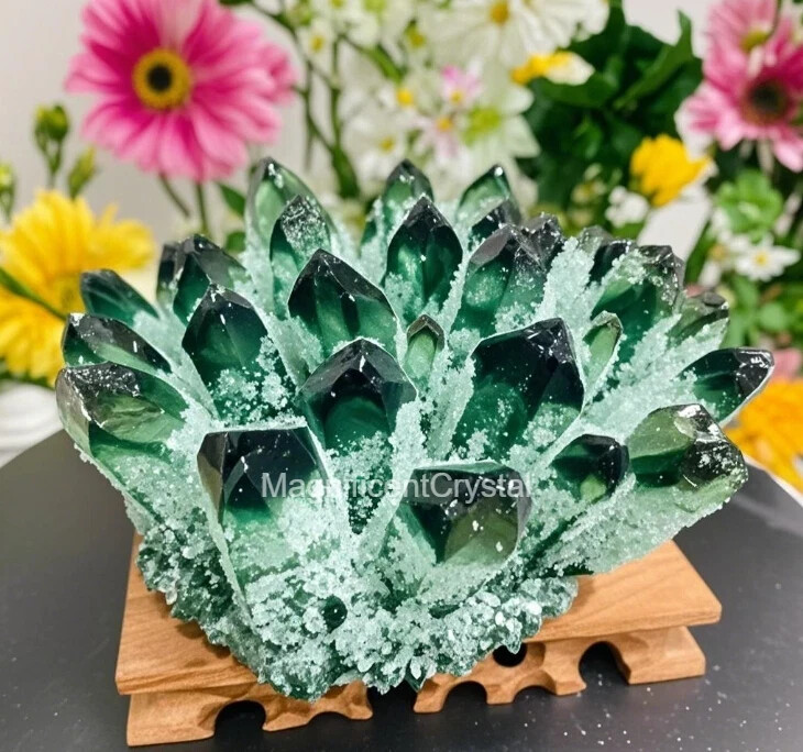 3PCS Blue Green Phantom Amethyst Crystal Cluster Natural Rough Geode Quartz Deco
