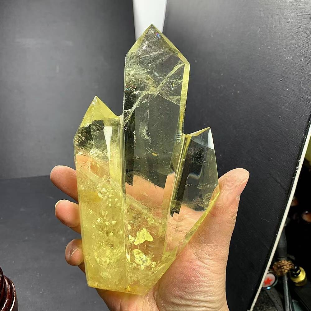 1.57LB Natural Citrine Quartz Obelisk Energy Crystal Tower Point Reiki +Stand