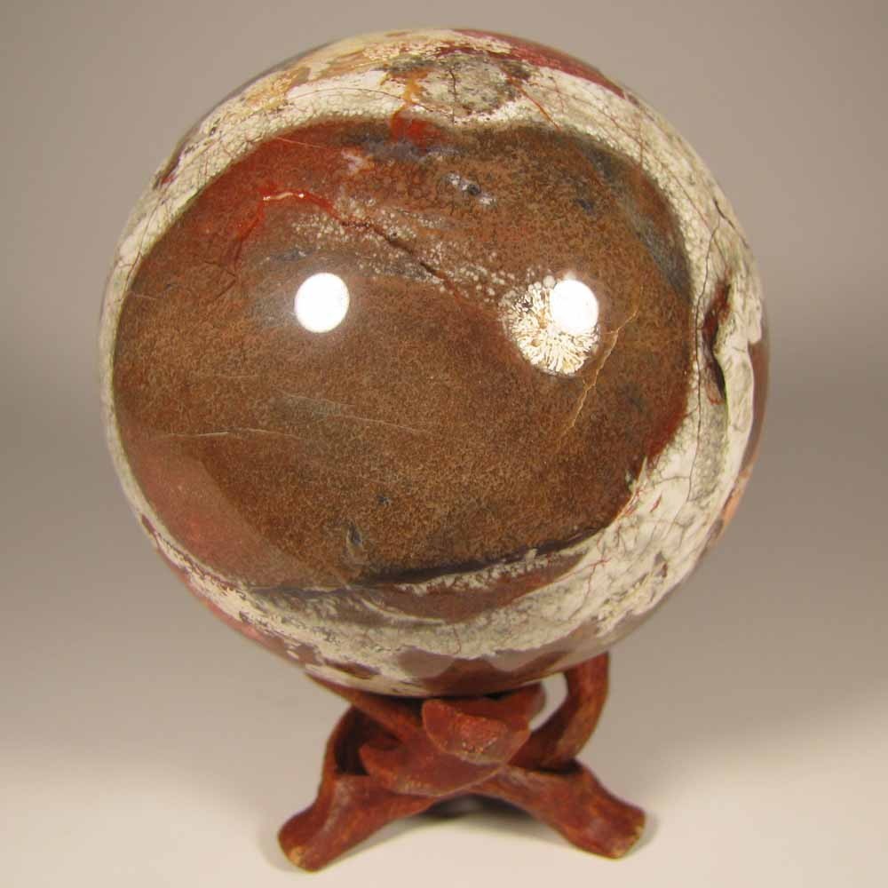 2.9″ MONEY AGATE Rhyolite Gemstone Sphere w/ Stand – Indonesia – 75mm – 1.2 lbs.
