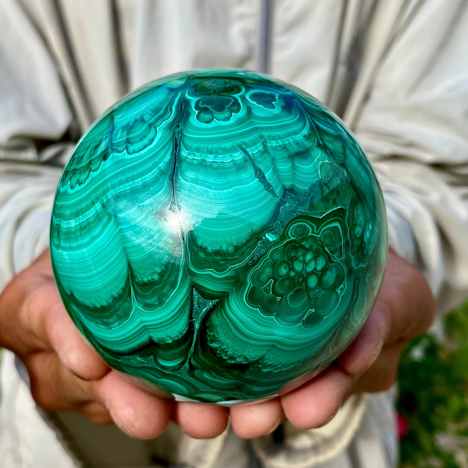 2.20LB Rare Natural Malachite quartz hand Carved sphere Crystal Healing