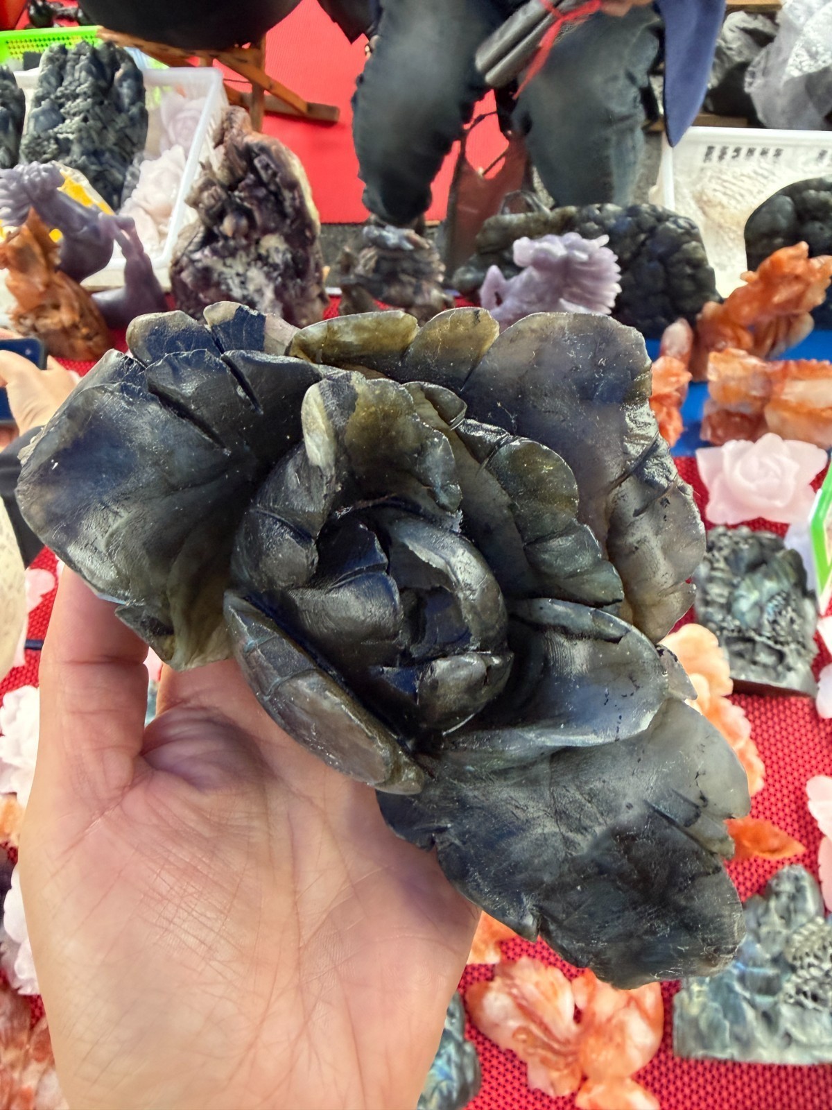 1pc Natural Labradorite Quartz Carved Crystal Flower Skull Reiki Healing Decor