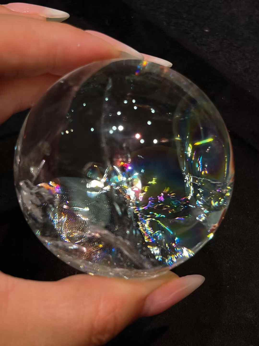 397g Natural Rainbow White Quartz Sphere Crystal Energy Ball Reiki Healing Decor