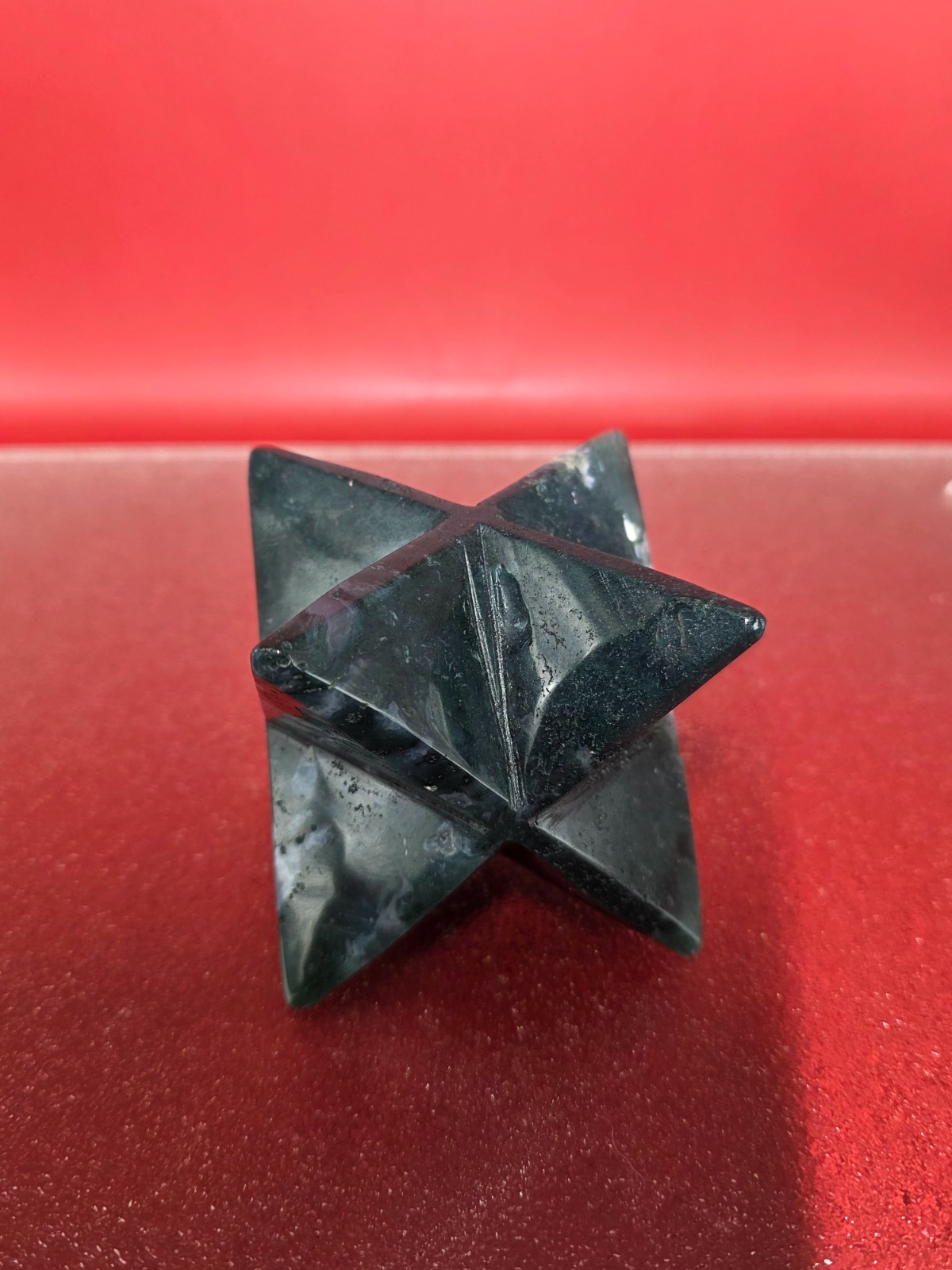 424g Moss Agate 8 Point Merkaba Star Carving Crystal Sacred Geometry Healing