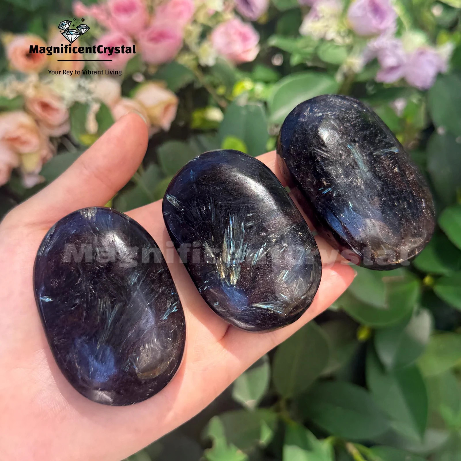 Arfvedsonite Palm Stone Cosmic Firework Flash Blue Pocket Healing Energy Crystal